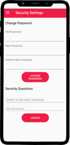 Security Settings - Can change password and security question
